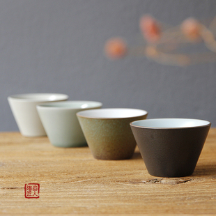 日式功夫茶具品茗杯茶杯复古陶瓷主人杯单杯茶盏斗笠杯粗陶窑变