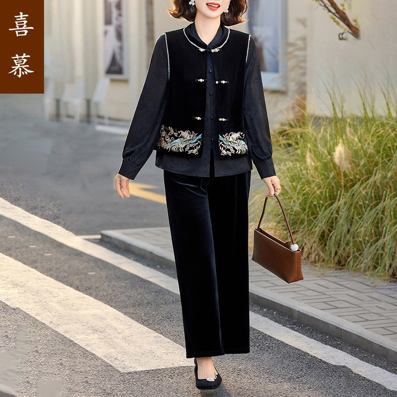 喜慕妈妈秋新中式马甲三件套