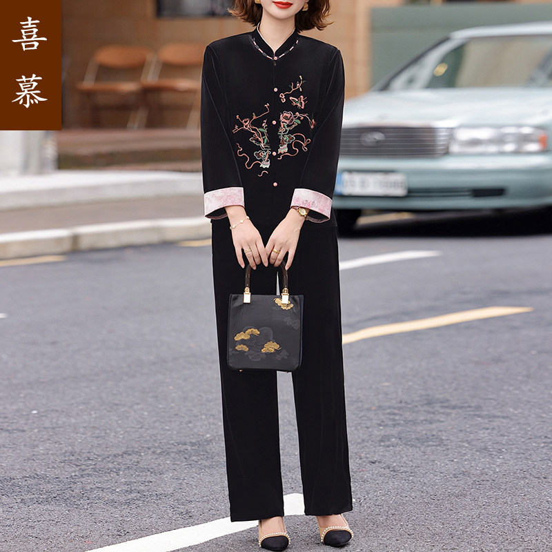 喜慕新中式妈妈秋装国风金丝绒2025新款中老年春秋外套唐装上衣女