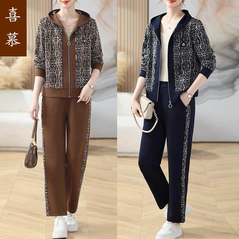 妈妈装春装休闲运动套装中老年女装大码宽松卫衣套装长袖开衫女