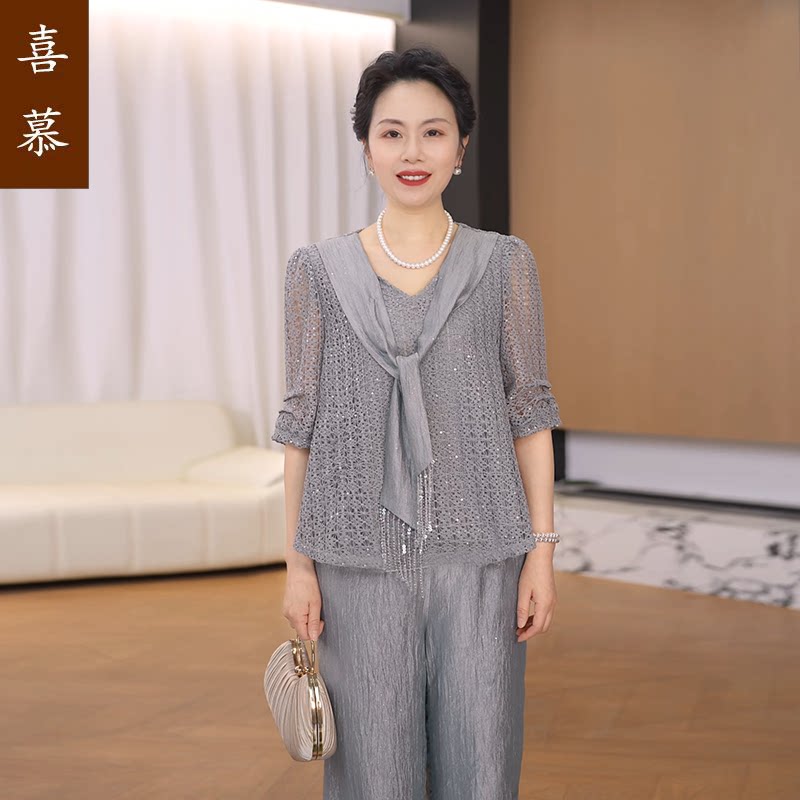 喜慕2026春夏新款50年轻妈妈中老年女装休闲宽松显瘦气质休闲套装