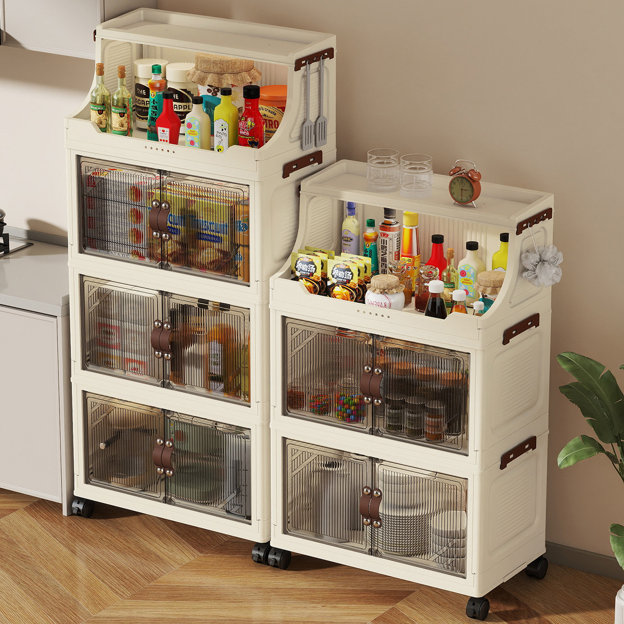 免安装折叠式收纳柜厨房置物架家用客厅多层储物柜零食玩具整理架,收纳整理,鞋柜,淘宝优惠券,粉丝福利购,淘宝优惠卷