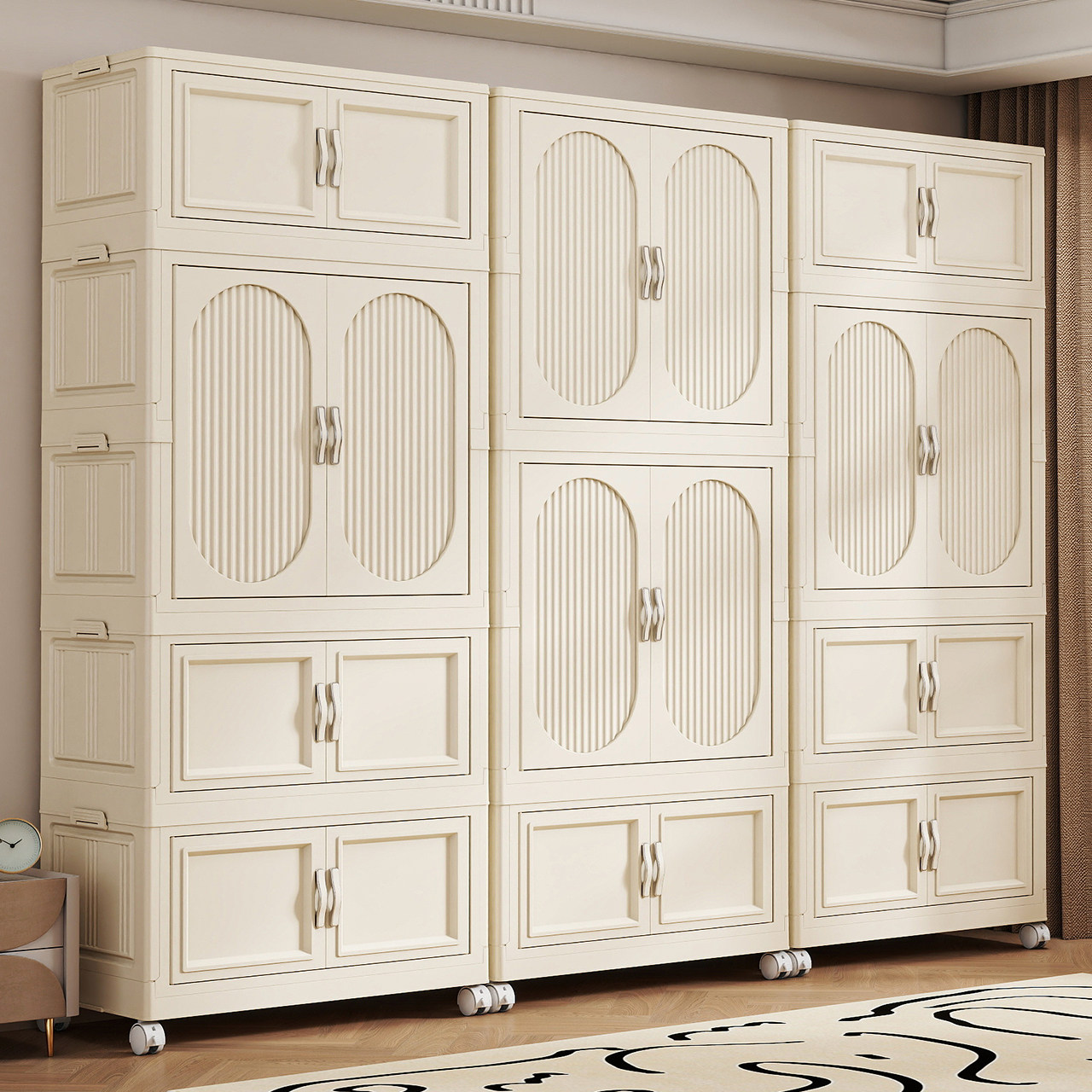 折叠收纳柜家用多层储物柜卧室儿童大容量衣柜免安装婴儿带轮衣橱,收纳整理,鞋柜,淘宝优惠券,粉丝福利购,淘宝优惠卷