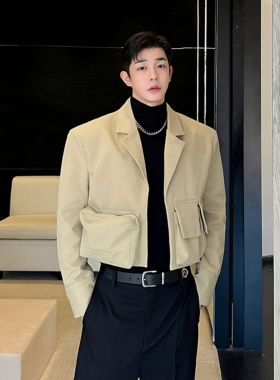 明星同款25秋装小众立体多口袋廓形短款西装外套三色男女 W10516