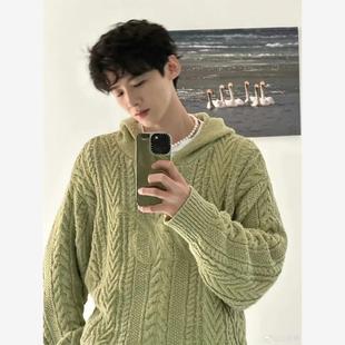 欧洲白敬亭同款 纯色毛衣冬季 粗麻花慵懒风圆领复古针织情侣打底衫