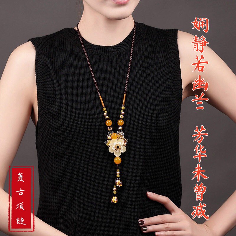 民族风毛衣链复古长款黄花瓣女款挂件配饰百搭高档挂饰项链中国