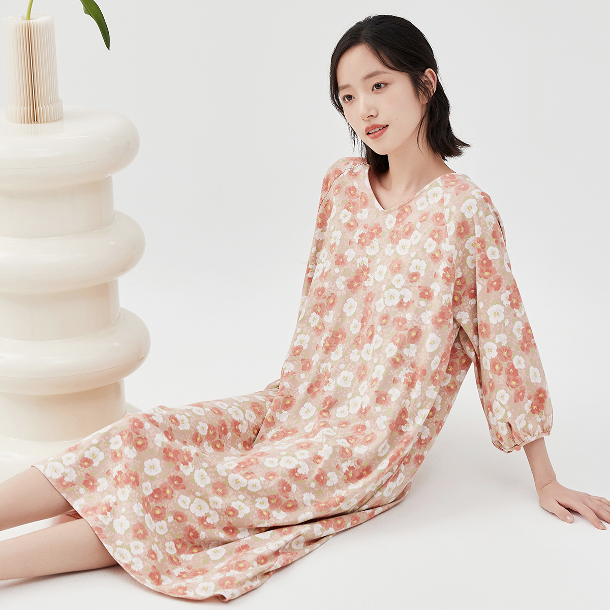 顶瓜瓜女士纯棉V领家居裙