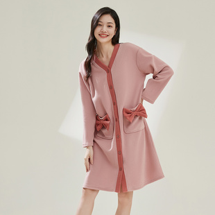 顶呱呱摇粒绒长袖睡裙女秋冬季加厚保暖睡衣裙顶瓜瓜家居裙浴睡袍