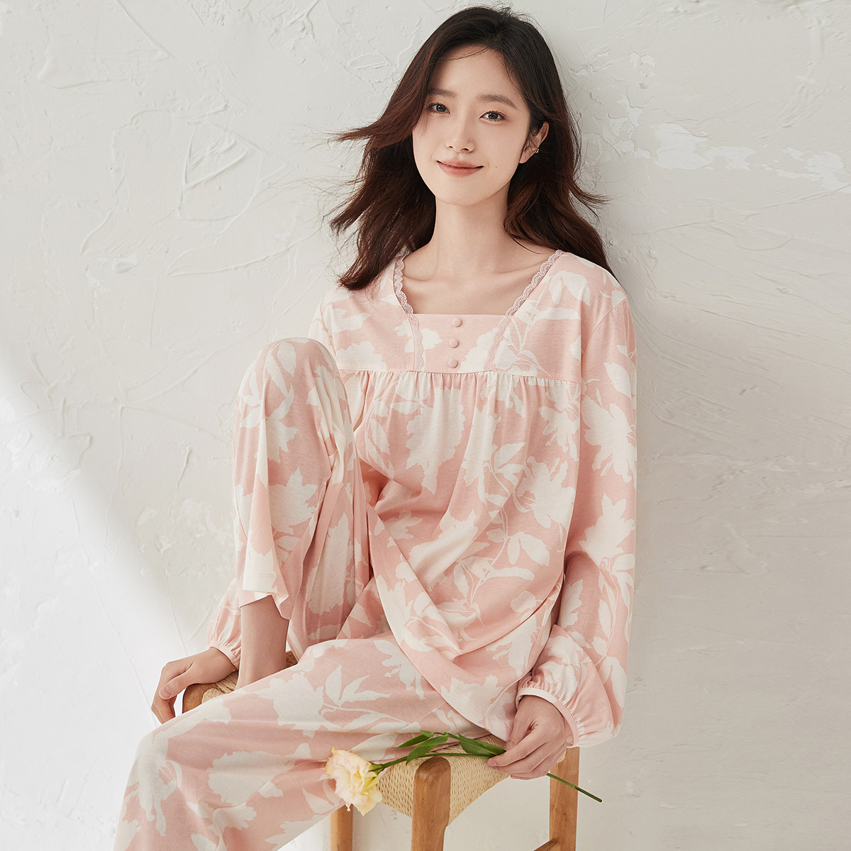 顶瓜瓜睡衣女士纯棉春秋季新款长袖圆领印花可外穿家居服套装 女士内衣/男士内衣/家居服 睡衣/家居服套装 原图主图