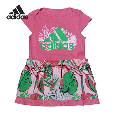 Adidas/阿迪达斯正品夏新款拼接叶子短袖T恤女婴童连衣裙 GM8969