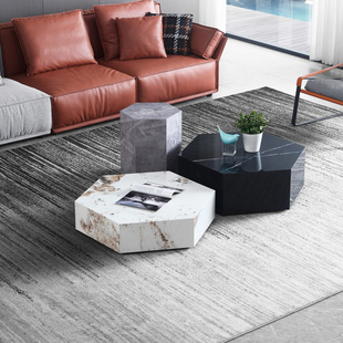 玉典定制轻奢岩板茶几家用客厅钢化玻璃茶几电视柜组合大理石茶几