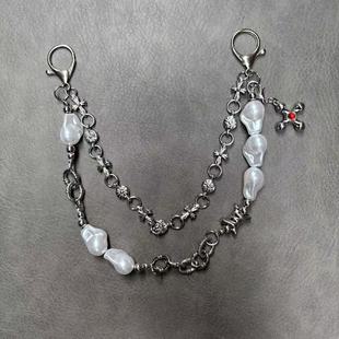 AHaha机车巴洛克珍珠包包链条配件挂件双层包链挂链牛仔裤腰链