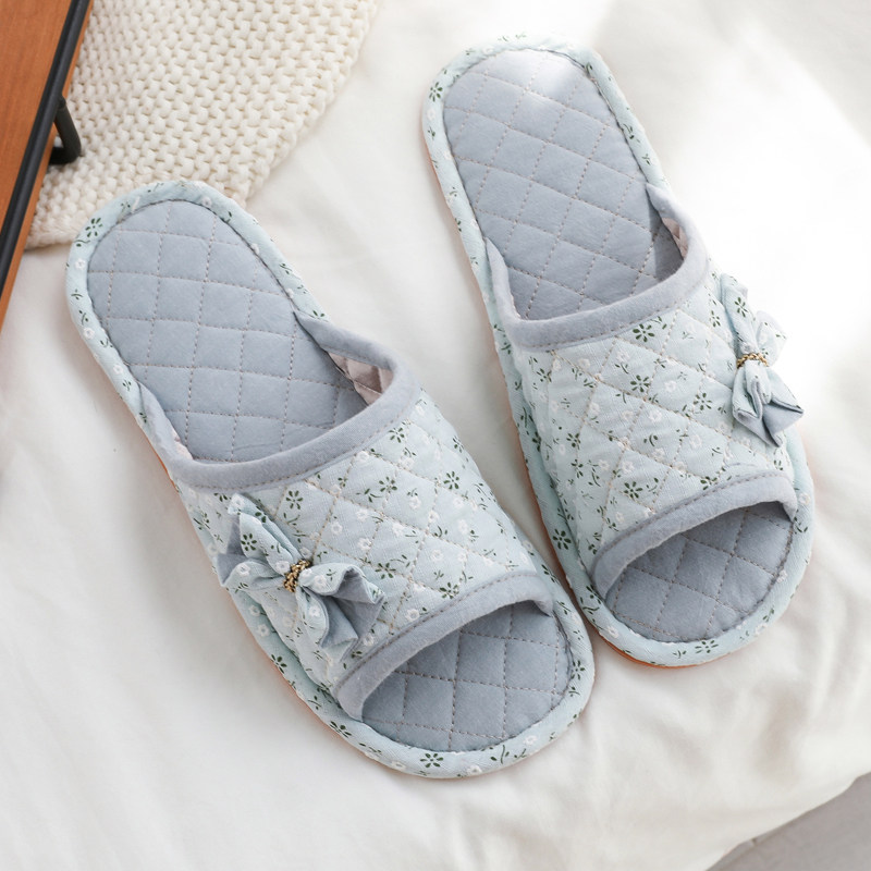 韩版可爱情侣纯棉布艺拖鞋夏女士家用防滑牛筋底软底无声室内居家