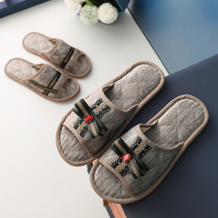 情侣家居布艺拖鞋女款室内夏天防臭四季家用牛筋底男防滑软底蓝色