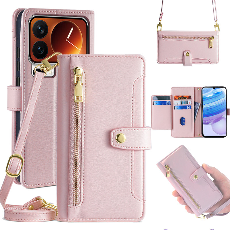 适用小米17Pro壳斜挎17ProMax翻盖皮套mi十七全包真皮双面防摔背带挂绳钱包拉链钱包式插卡保护新款男女 皮夹