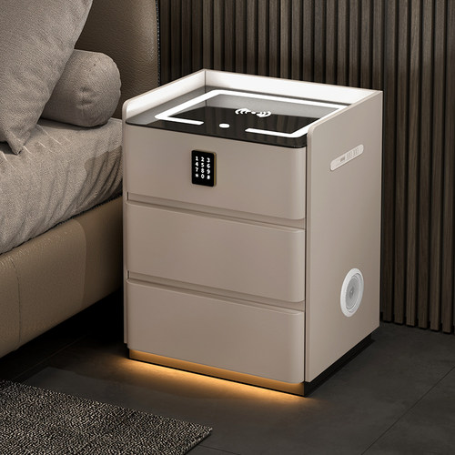 实木智能床头柜无线充电多功能现代卧室密轻奢码锁家用整装床边柜