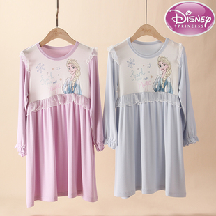 专柜迪士尼女童春秋家居服睡衣女孩零碳莫代尔圆领长袖公主睡裙