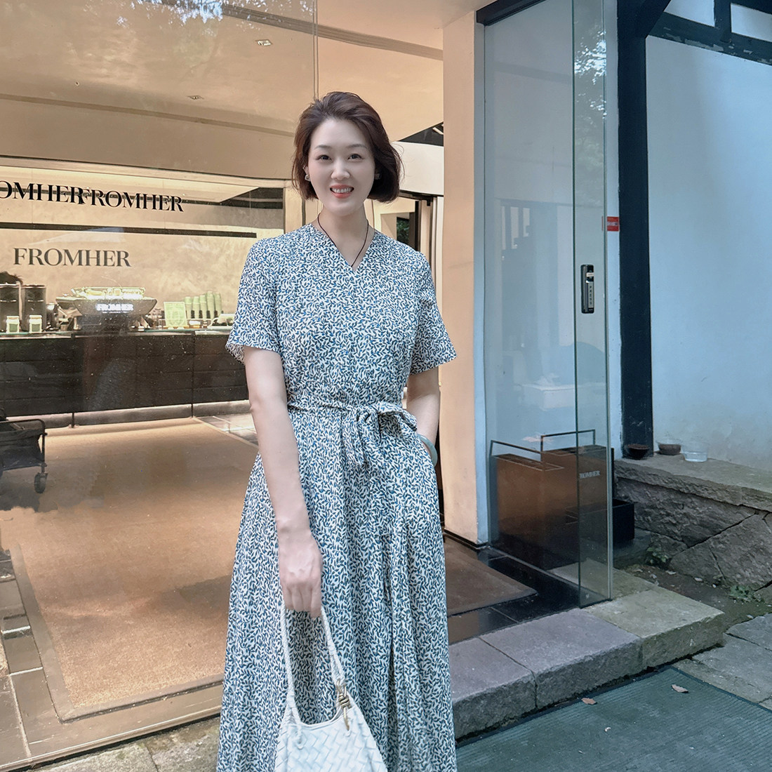 火桐hooton 青萝与绿意 丝棉茶歇围裹连衣裙