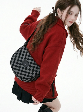 YONAIGA+原创ins棋盘格设计感通勤风休闲百搭女士单肩斜挎包包女