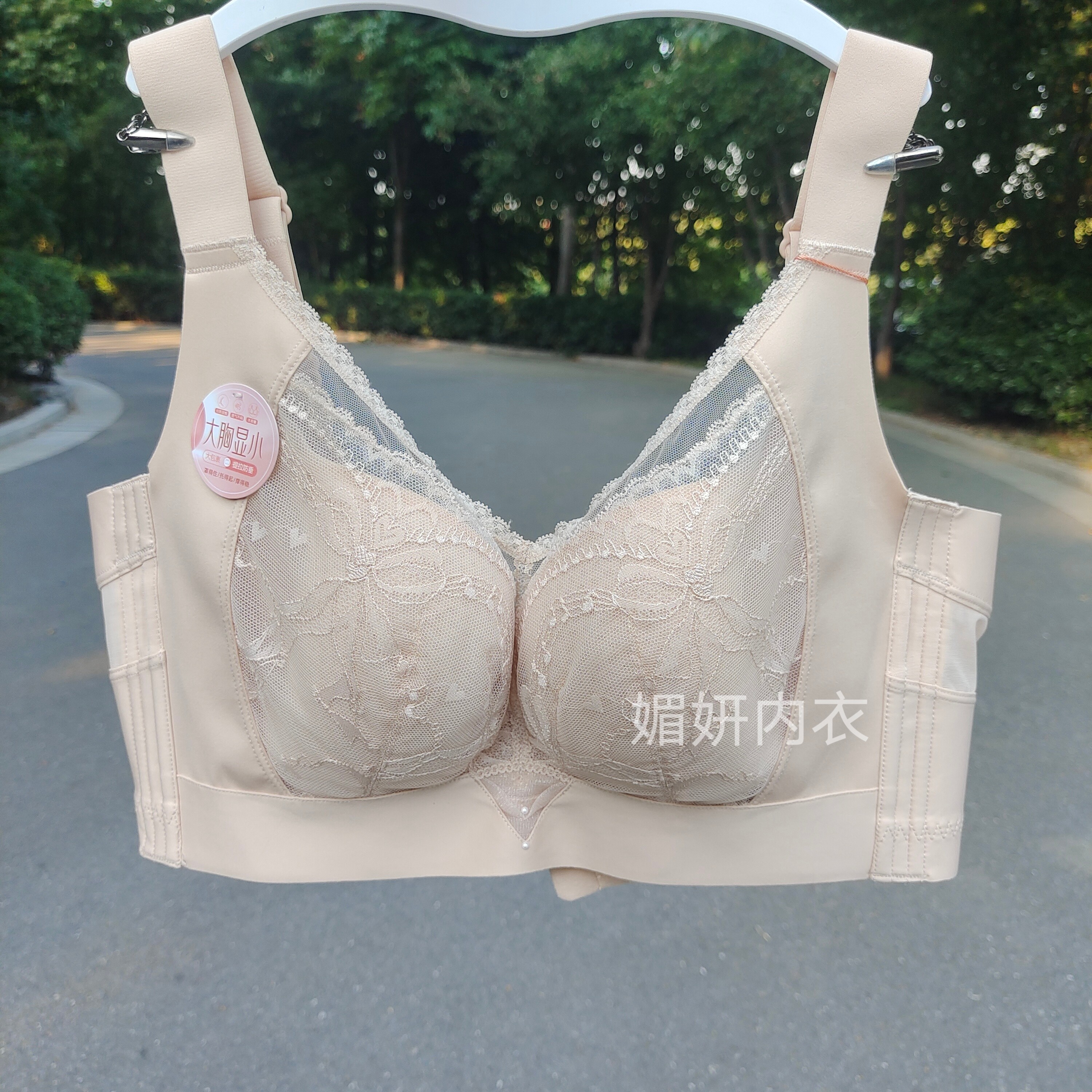 大胸显小薄款软钢圈C杯蕾丝性感聚拢全罩内衣女收副乳调整文胸