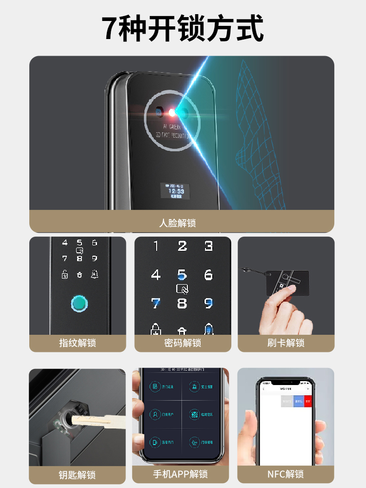 D人脸识别指纹锁全自动智能门锁家用防盗门可视猫眼电子锁密码锁