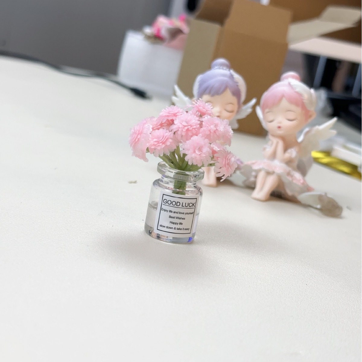 小香风满天星花瓶粉樱花装饰娃娃仿真迷你汽车载内装饰品居家摆台