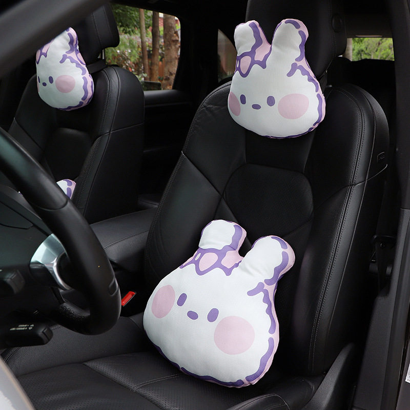 汽车卡通头枕 可爱小兔冰丝车用座椅护颈枕靠枕 舒适透气汽车用品