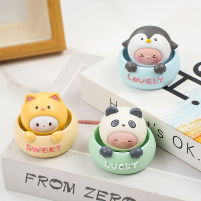 汽车摆件卡通小动物可爱摇头摆件桌面装饰树脂公仔创意儿童礼物