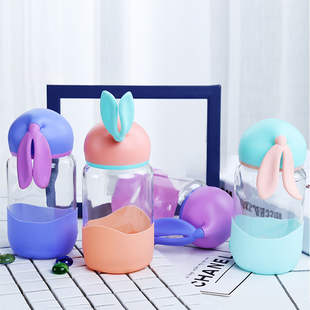 玻璃杯定制水杯刻字印logo兔子杯开业活动广告礼品杯学生喝水杯子