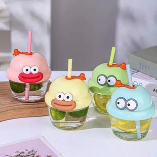 新款墩墩杯可爱玻璃吸管水杯高颜值便携ins冷萃咖啡杯胖胖牛奶杯