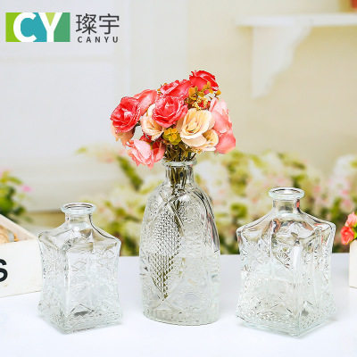 简约欧式玻璃瓶花瓶装饰插花玻璃瓶干花瓶家居玻璃饰品摆件