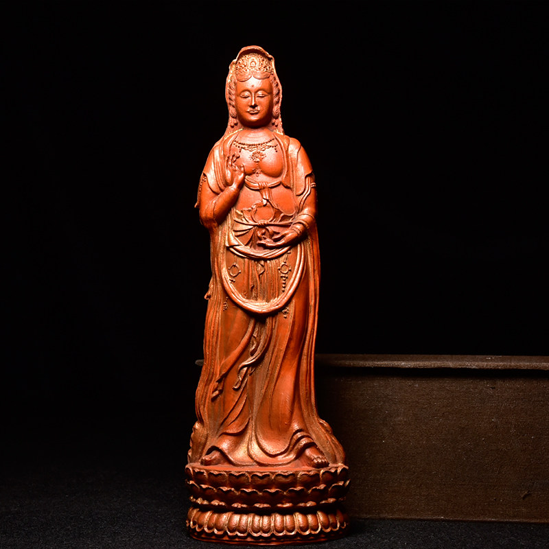 徽墨朱砂墨摆件松烟老墨陈墨老彩墨 朱砂墨观音摆件墨手工油烟墨