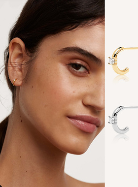 PD日韩纯银镶锆石c形耳钉耳圈简约百搭耳饰小巧时尚耳环闺蜜礼物