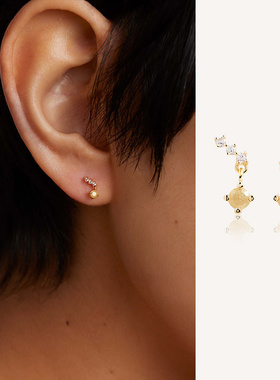 PD款养耳洞纯银独特小众叠戴港风耳钉迷你小巧通勤简约高级感轻奢