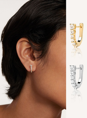 PD欧美轻奢超闪锆石耳饰女纯银925镀18k金防过敏U型耳钉精致Stare