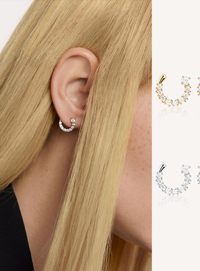 S925纯银不规则超闪镶钻耳夹耳环耳钉欧美畅销潮人INS气质耳饰