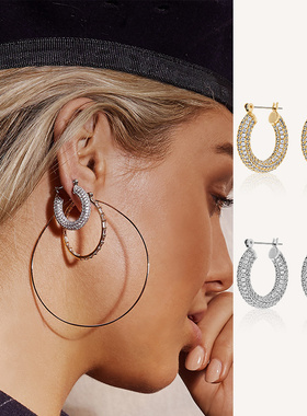 欧美轻奢金智妮虞书欣大幂幂同款镶钻耳环c圈圆圈耳环小众设计耳