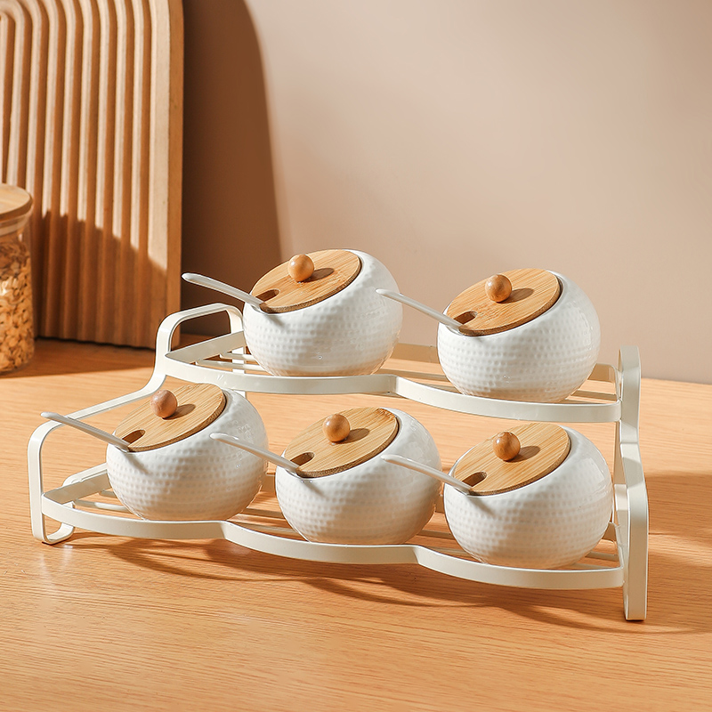 陶瓷调料罐调料盒套装创意家用厨房调料瓶辣椒盐罐双层置物收纳架