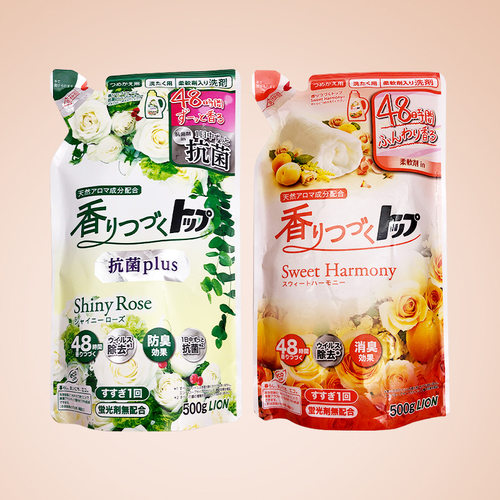 严选日本狮王洗衣液TOP香氛洋甘菊花果香白玫瑰味替换装袋装500G