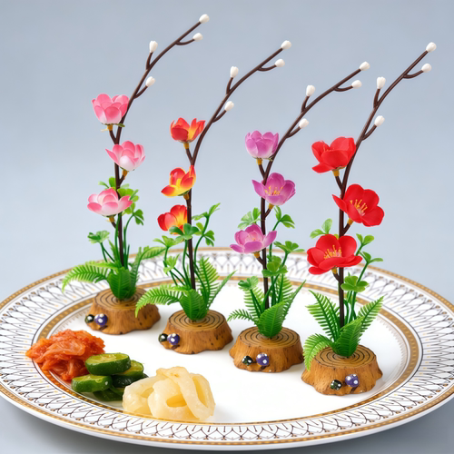 真梅花创意刺身摆盘装饰花草盘饰配件酒店插花菜品围边喜宴冷菜