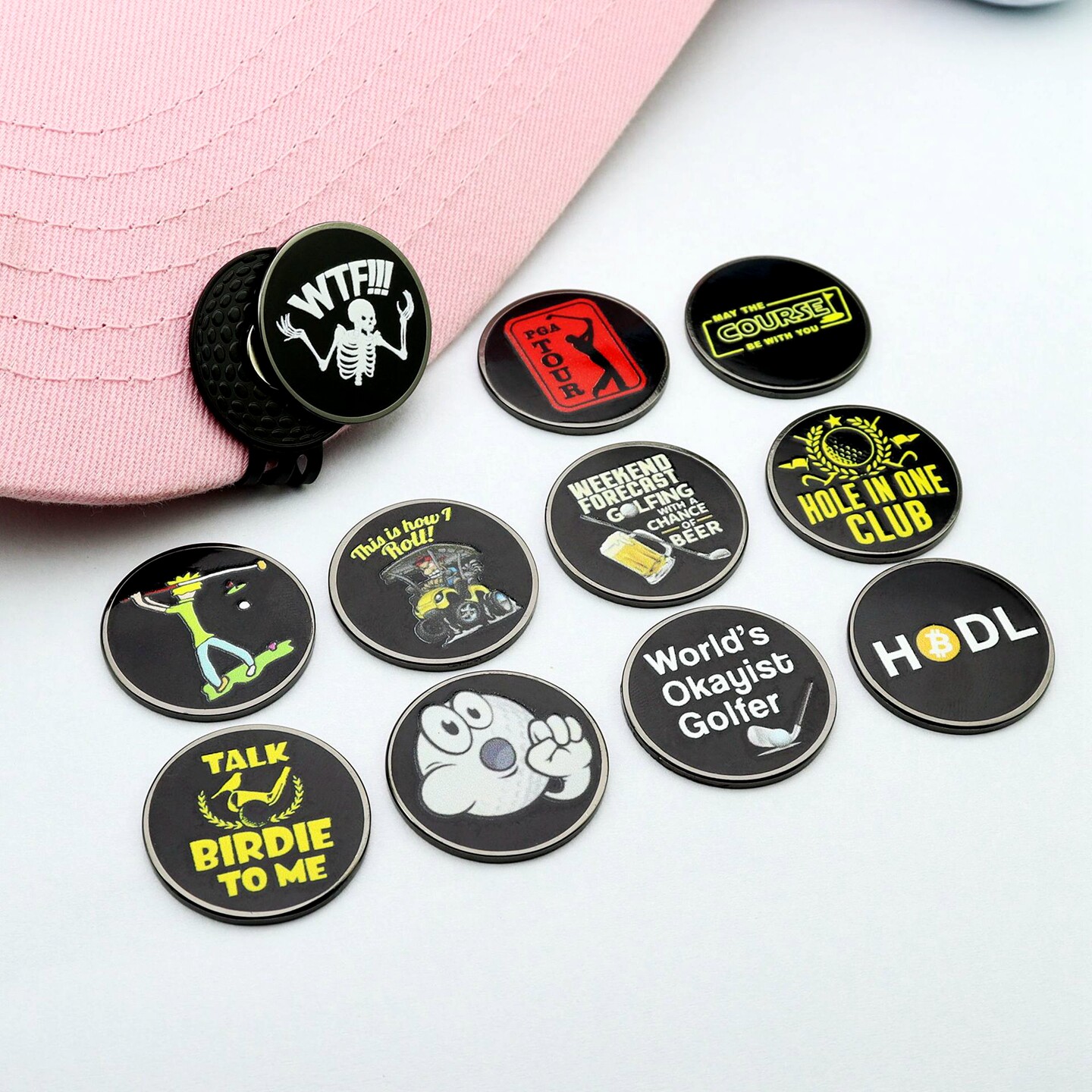 高尔夫马克 帽夹磁吸金属锰钢标记25mm 珐琅打印球标 Golf marker