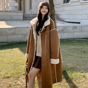 皮毛一体加厚羊羔毛大衣2024新款女韩版高级感加厚学院风冬季外套,女装皮草,浙宝189