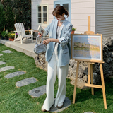 韩系chic蓝色西服上衣女春秋超火好看高级小众职业通勤西装短外套，女装西装，浙宝189