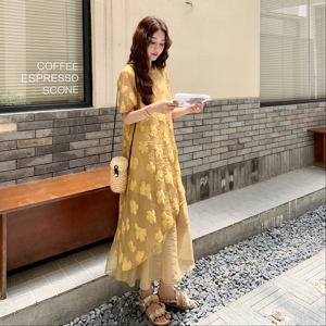 【现货】新中花朵连衣裙7137-P130-K198,胖姐姐聚会穿搭图片