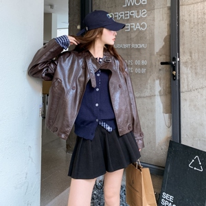 【现货】双排扣休闲PU皮外套9106-P155-K228图片