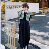 洋气时髦连衣裙套装女秋季2025新款法式条纹马甲长袖a字裙两件套，女装套装/套裙，浙宝189