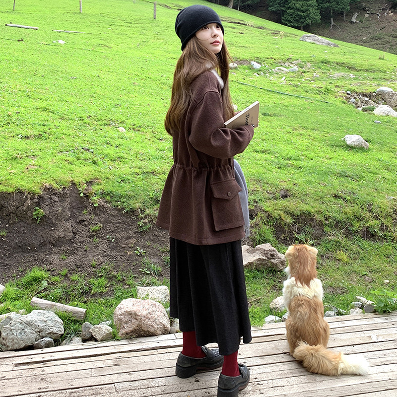 美拉德羊羔毛领收腰毛呢外套女秋冬2025新款爆款流行超火呢大衣,女装毛呢外套,浙宝189