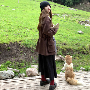 美拉德羊羔毛领收腰毛呢外套女秋冬2025新款爆款流行超火呢大衣图片