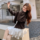 【现货】下摆抽绳百搭蛋白皮皮衣外套9820-P155-K248，女装皮衣，浙宝189