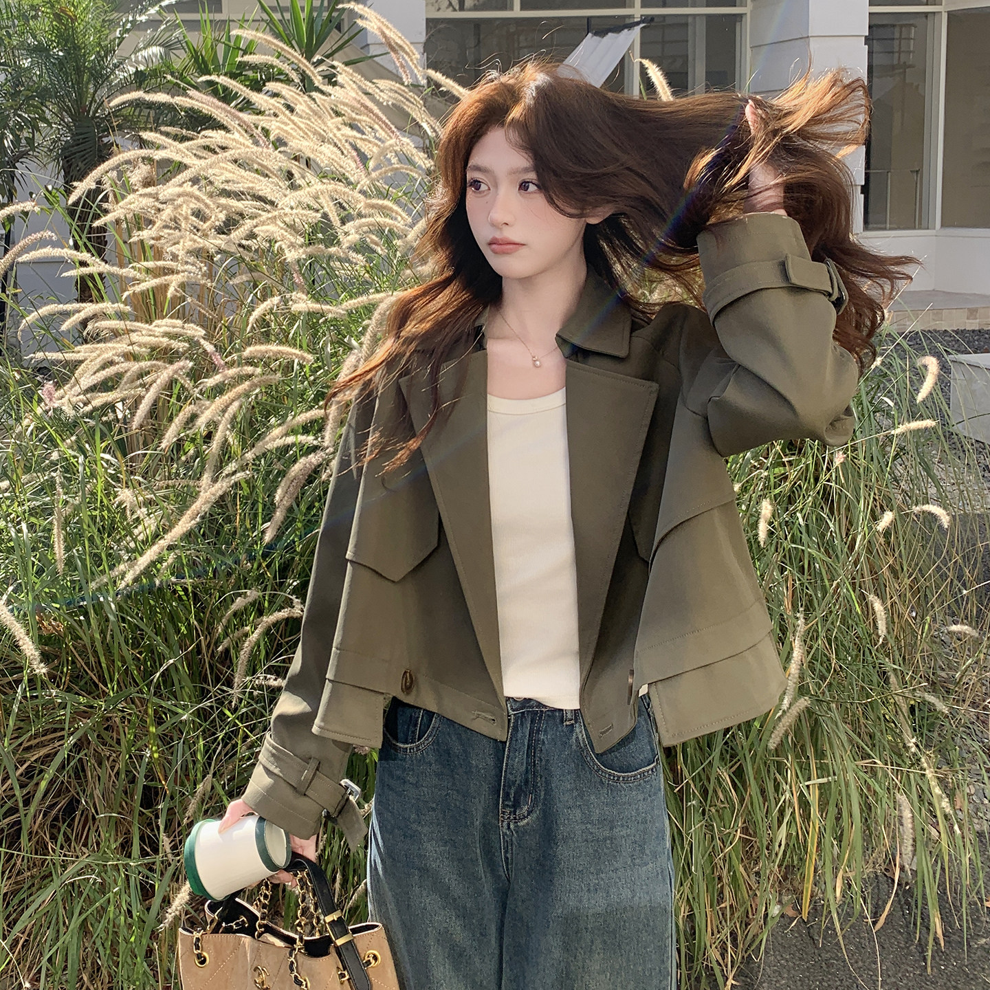 【现货】甜酷短款休闲风衣外套2795-P150-K248,女装短外套,浙宝189